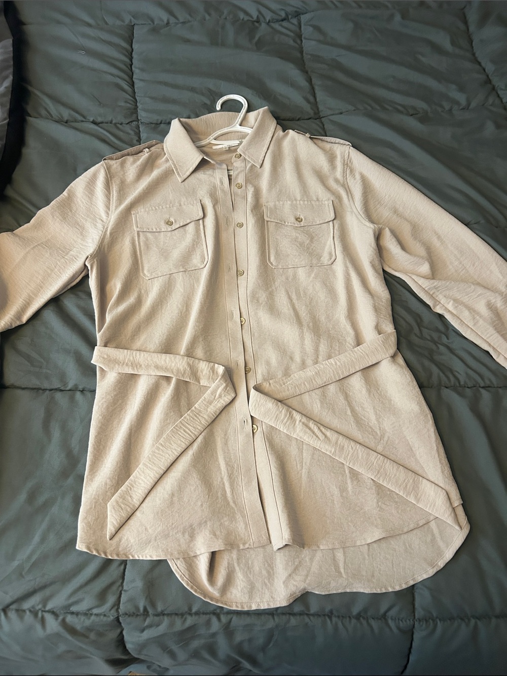 Calvin Klein Beige Button-Front Belted Shirt